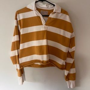 Stripes yellow and white cropped collard shirt